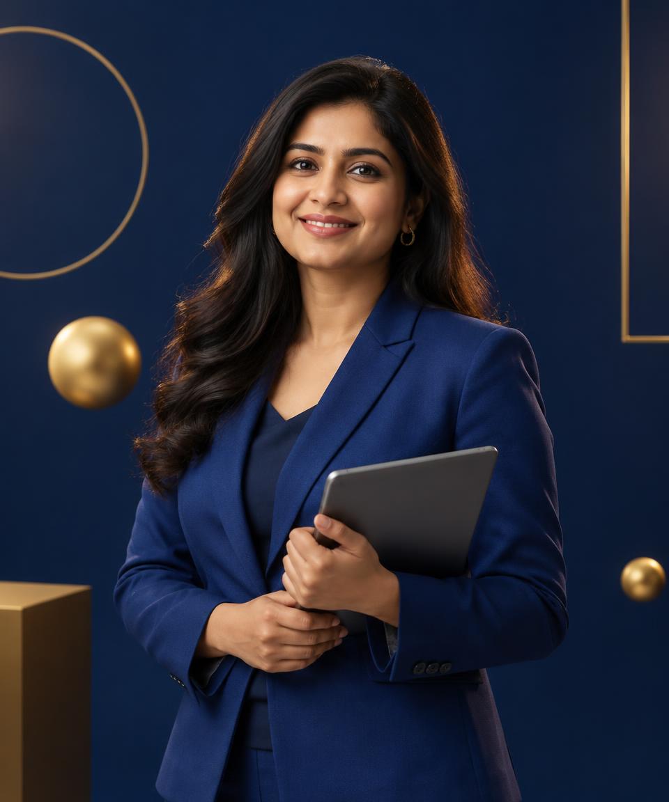 A retail mentor holding a tablet, ready to teach